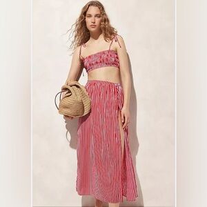 J. Crew 2 piece Voile Red and White Striped Skirt Set